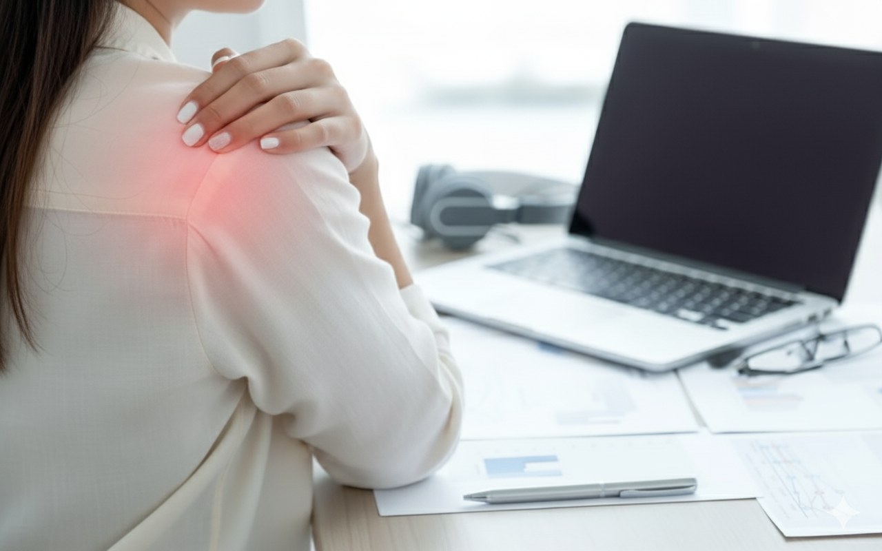 an office worker with shoulder pain