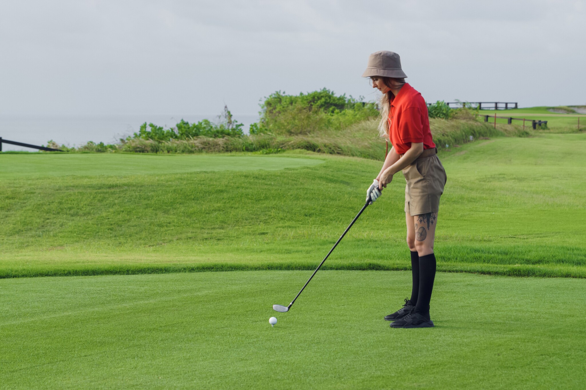 Golfer walking on the golf course